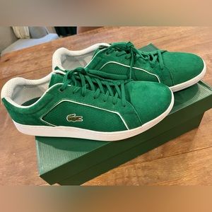 Green suede Lacoste tennis shoe. Like new.